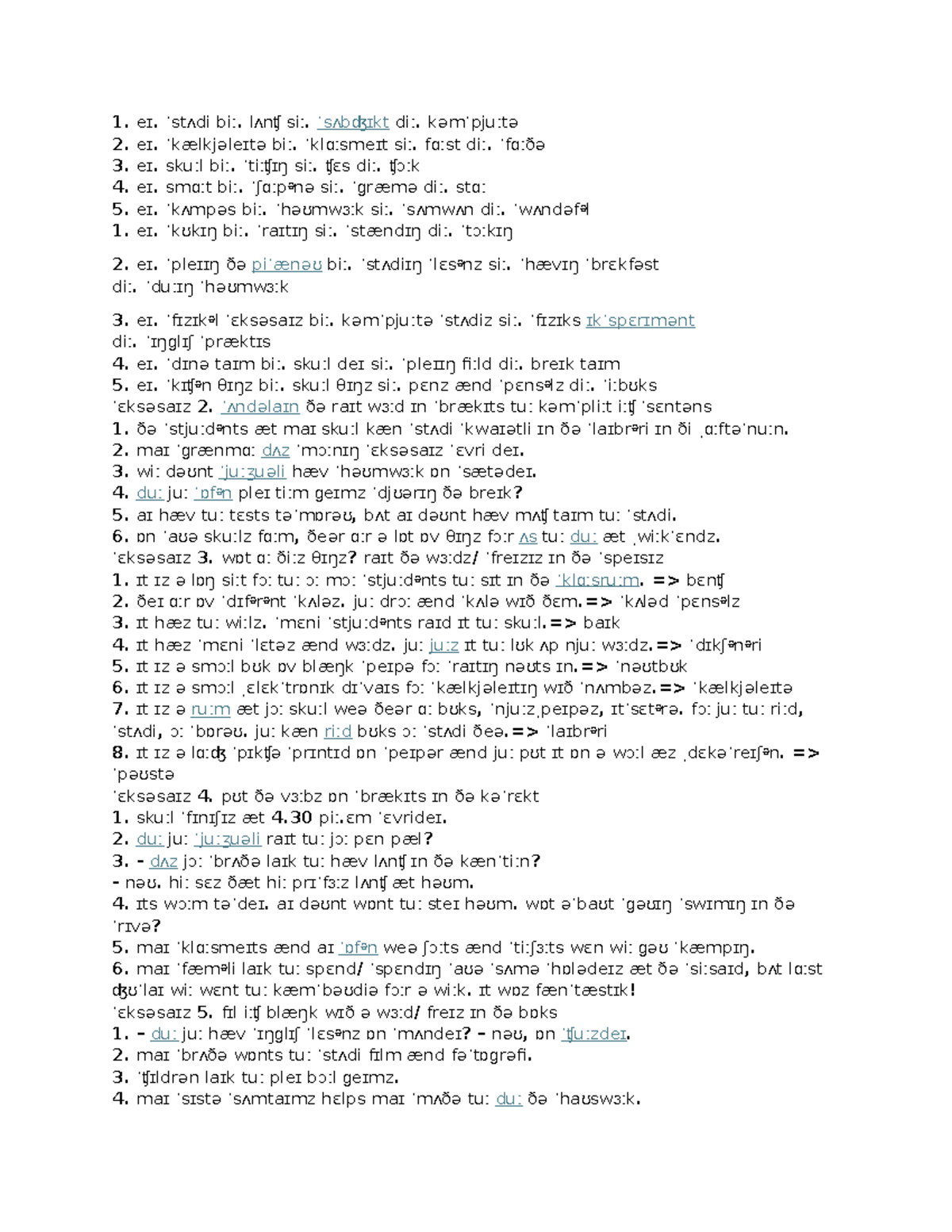 Unit 1 (1)-tophonetics - eɪ. ˈstʌdi biː. lʌnʧ siː. ˈsʌbʤɪkt diː ...