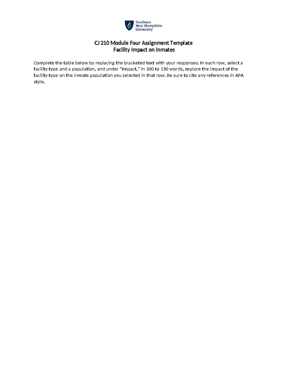 CJ 210 Module 4-2 - CJ 210 Module Four Assignment Template Facility ...