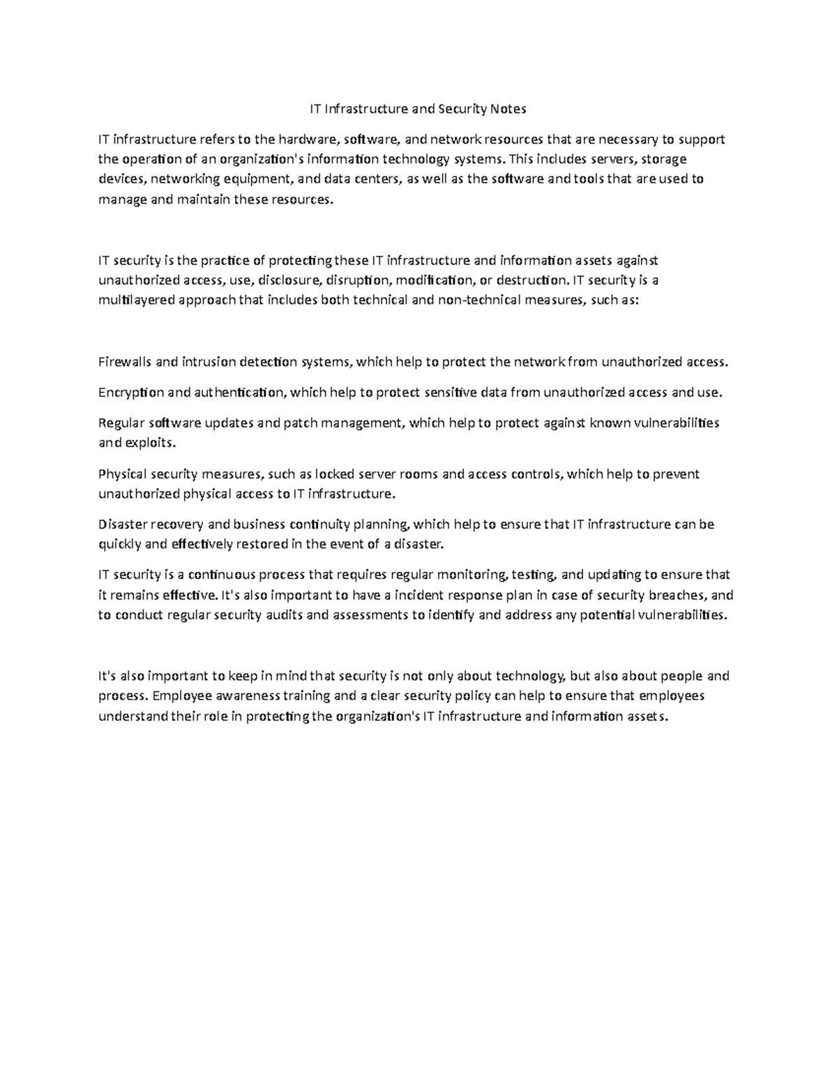 IT Infrastructure and Security Notes - This includes servers, storage ...