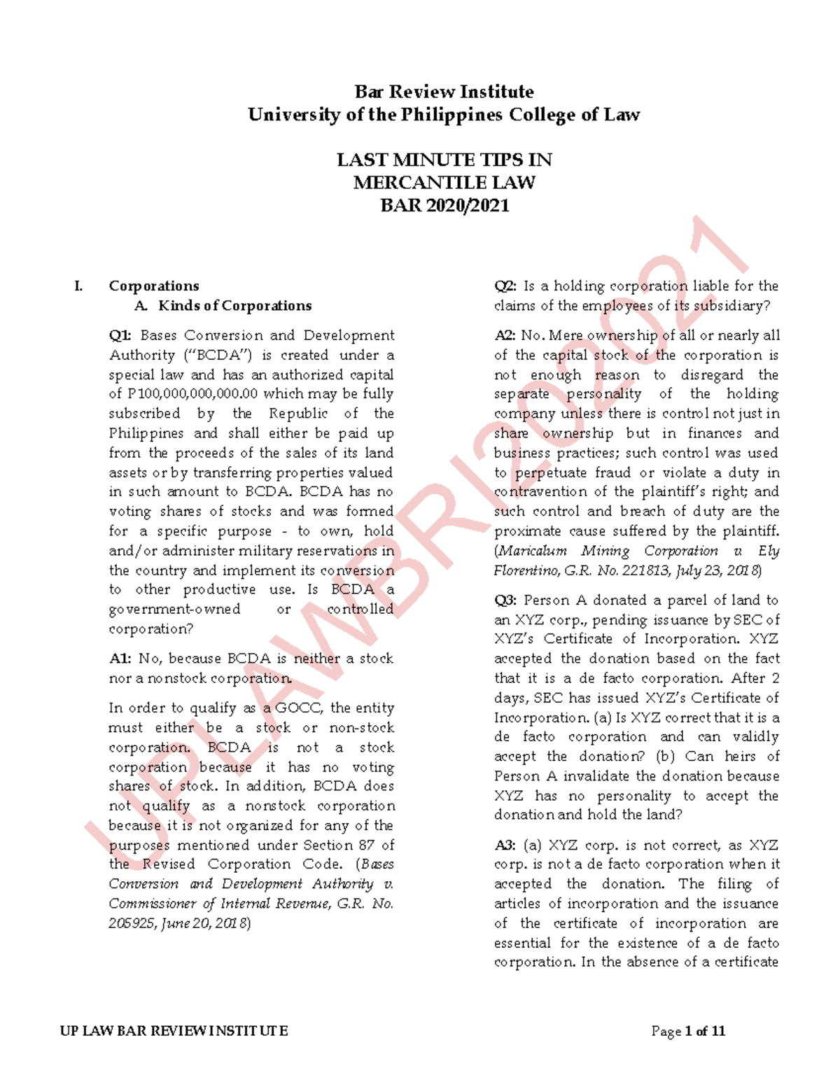 Comm Lmt Commercial Law Last Minute Tips Uplawbri Bar Review