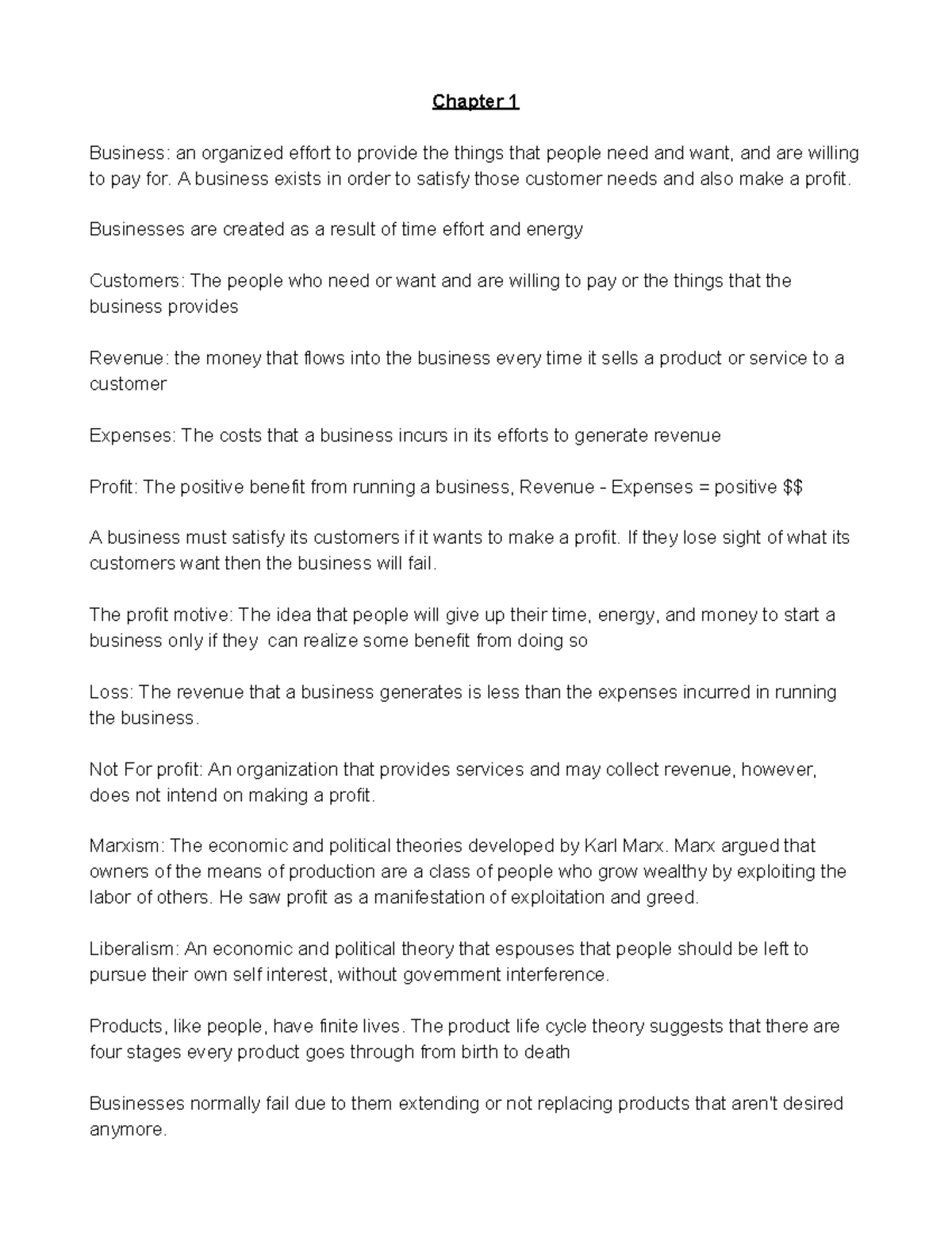 MGTA05 Notes - Chris Bovaird - Chapter 1 Business: an organized effort ...
