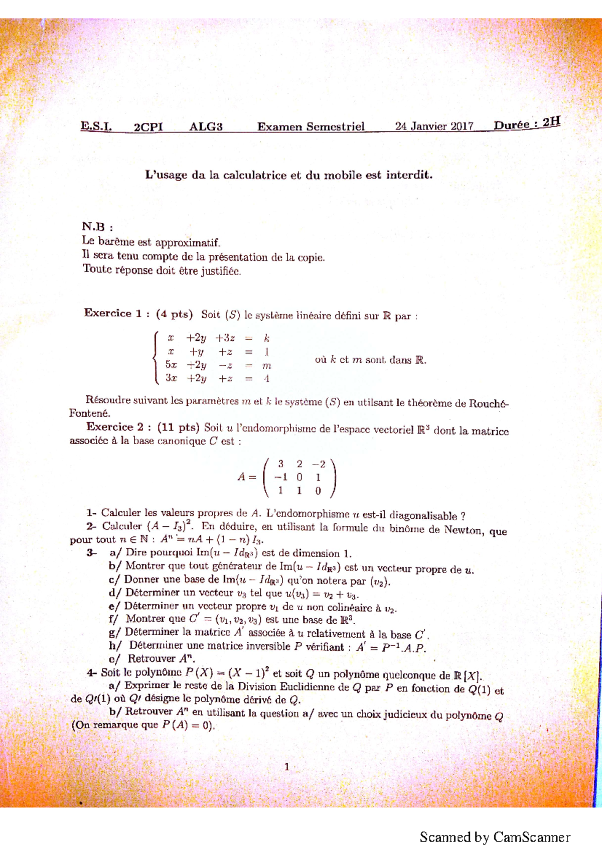 2017 - linear algebra final exam. - Linear Algebra II - Scanned by ...