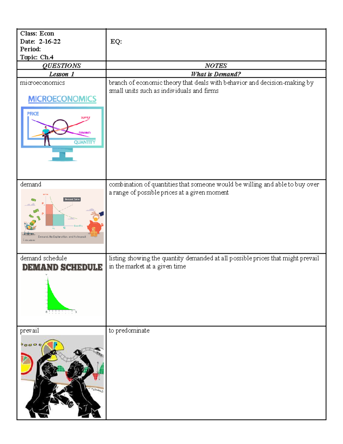 Econ ch.4 notes - Class: Econ Date: 2-16- Period: Topic: Ch. EQ ...