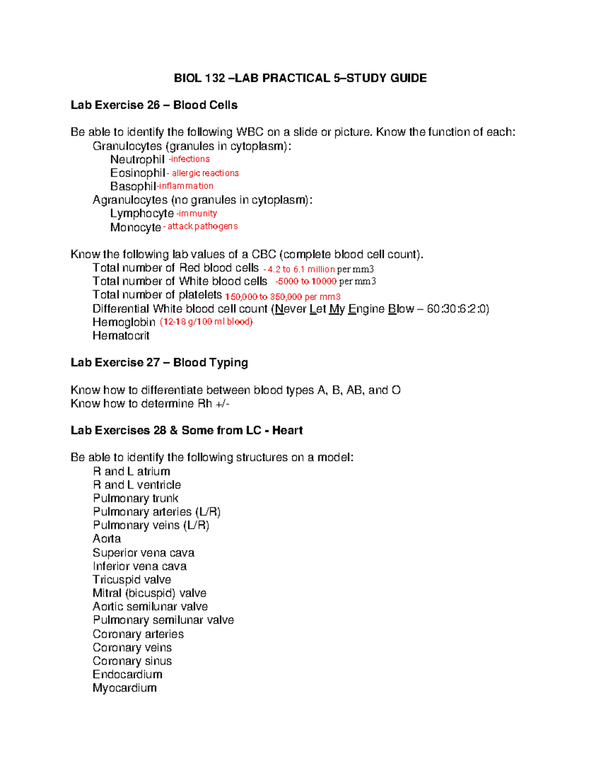 Lab Practical 5 Study Guide 2020 - BIOL 132 – LAB PRACTICAL 5–STUDY ...