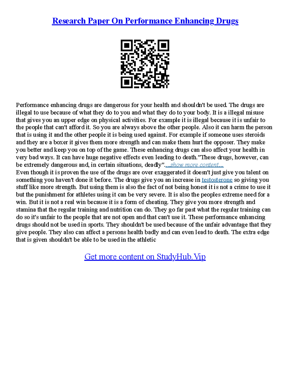 Performance Enhancing Drugs Essay - Research Paper On Performance ...