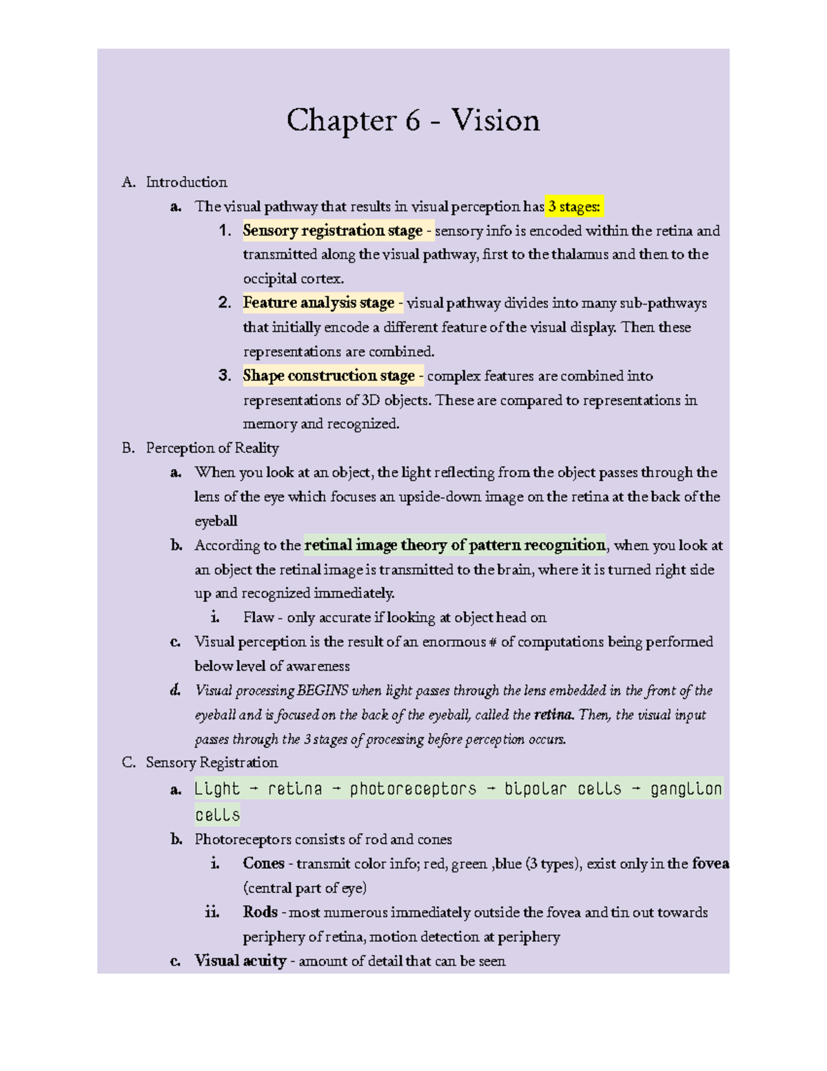 Cognition - CH 6 - Chapter 6 Summary Notes For Professor Glass, Based ...