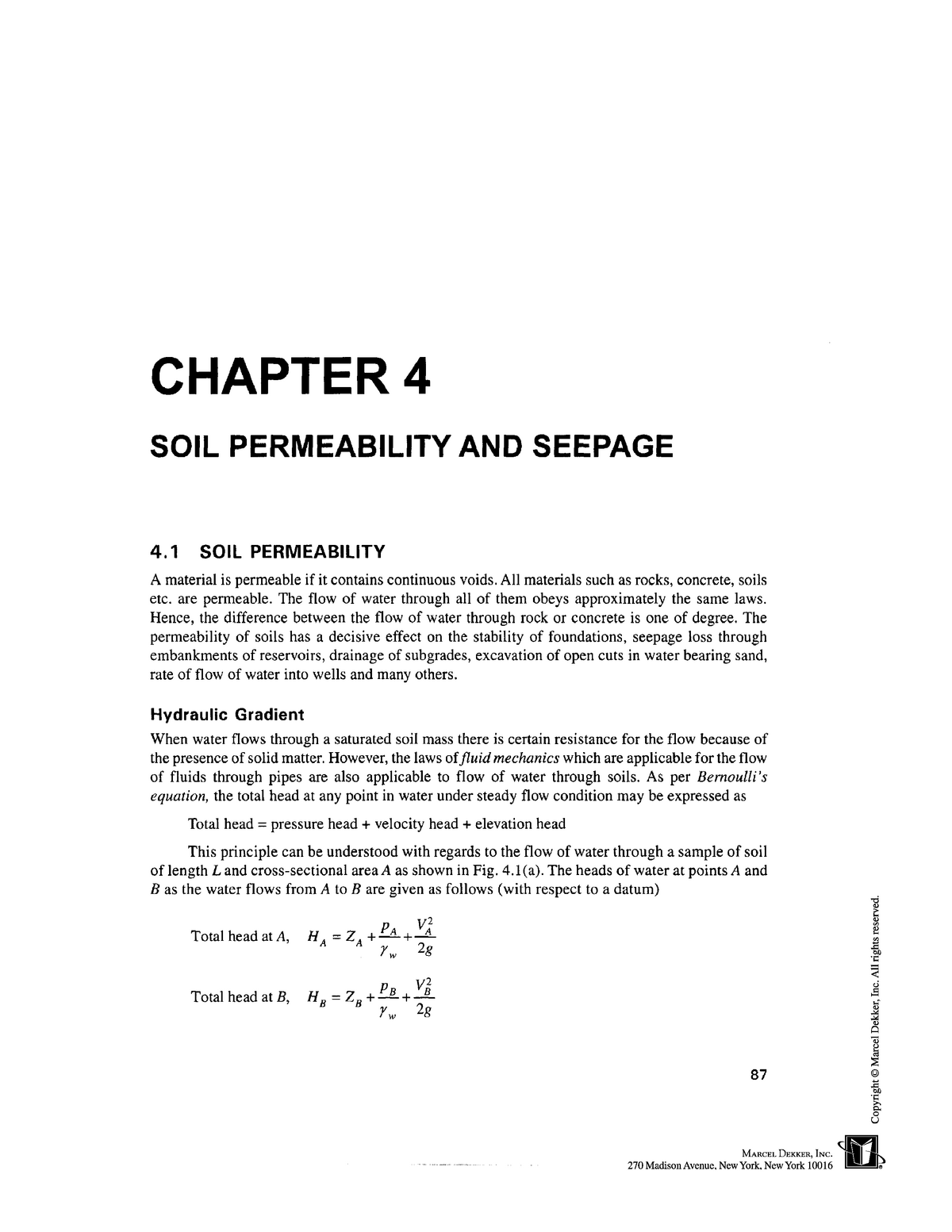 Chapter 4 - Lecture Notes 4 - CHAPTER 4 SOIL PERMEABILITY AND SEEPAGE 4 ...