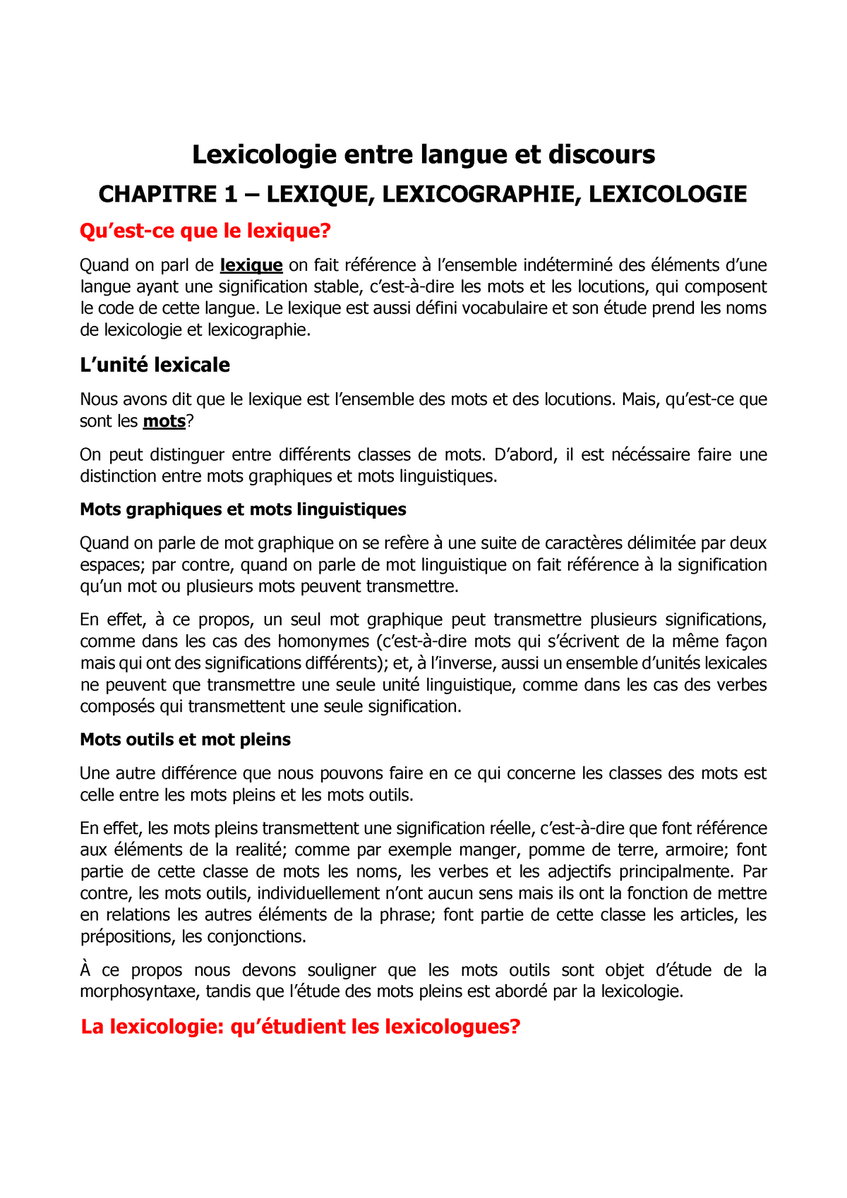 Lexicologie Entre Langue Et Discours Completo Lexicologie Entre