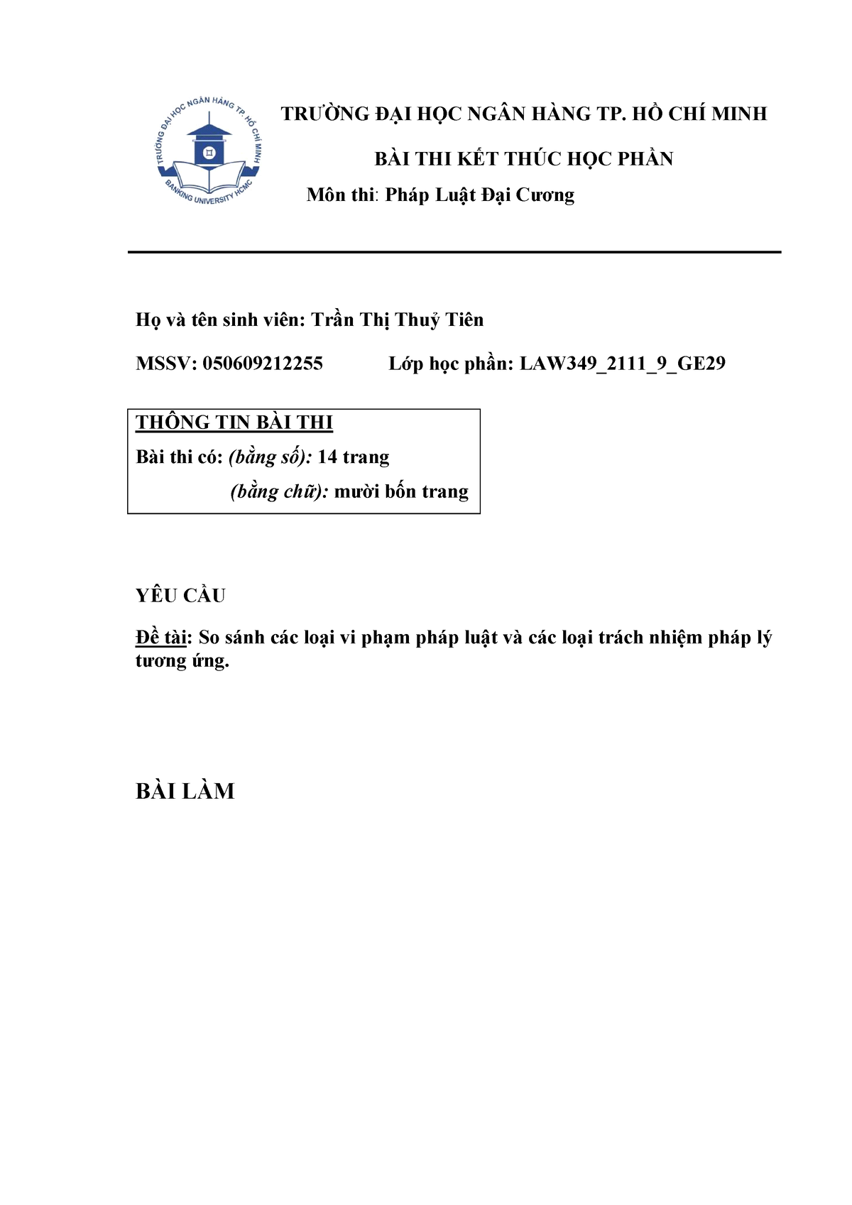 so sánh các loại vi phạm phát luật và trách nhiệm pháp lý tương đương - TRƯỜNG ĐẠI HỌC NGÂN HÀNG TP. - Studocu