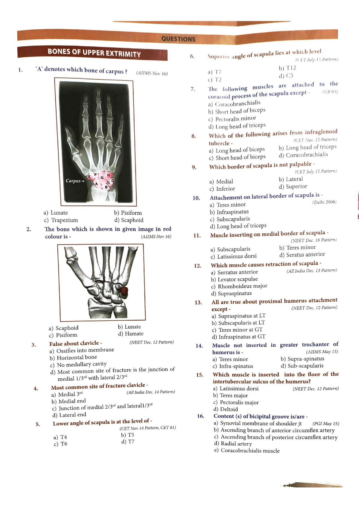 Anatomy Upper Limb Mcqs Bones For 1st Year - MBBS Anatomy - Studocu