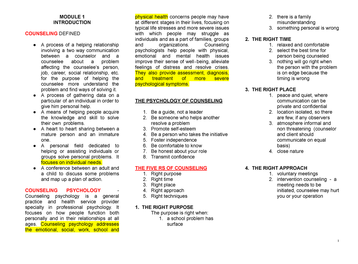 Module-1-INtro-to-cling-2 - MODULE 1 INTRODUCTION COUNSELING DEFINED A ...