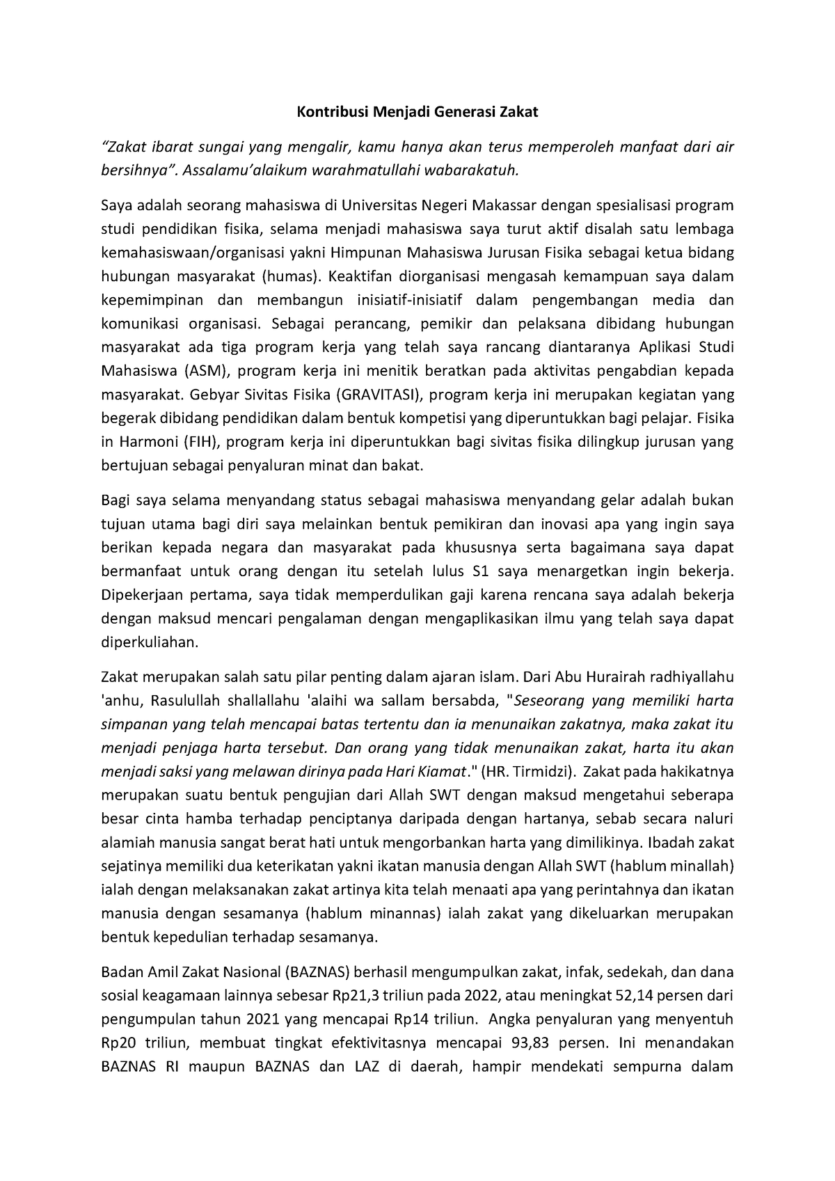 contoh essay beasiswa baznas kontribusiku menjadi generasi zakat