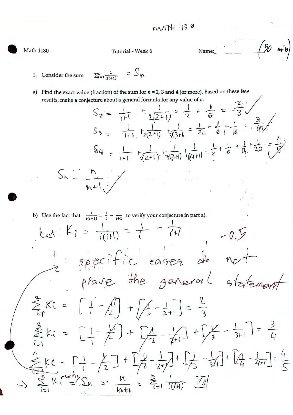 Discrete 1 Tutorial Sequences AND Summation - MATH 1130 - Studocu