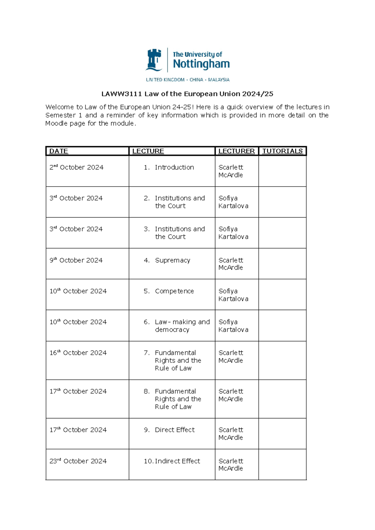 LAWW3111 Law of the European Union 2024 Semester 1 KEY Information ...