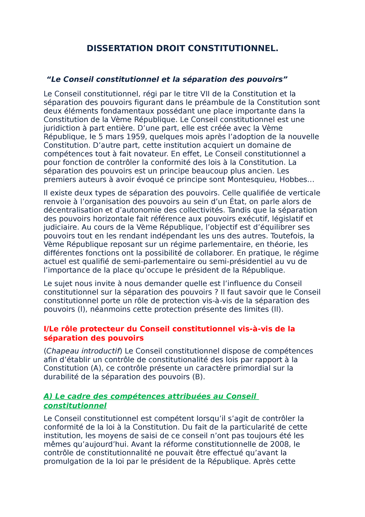 dissertation les fonctions de la constitution