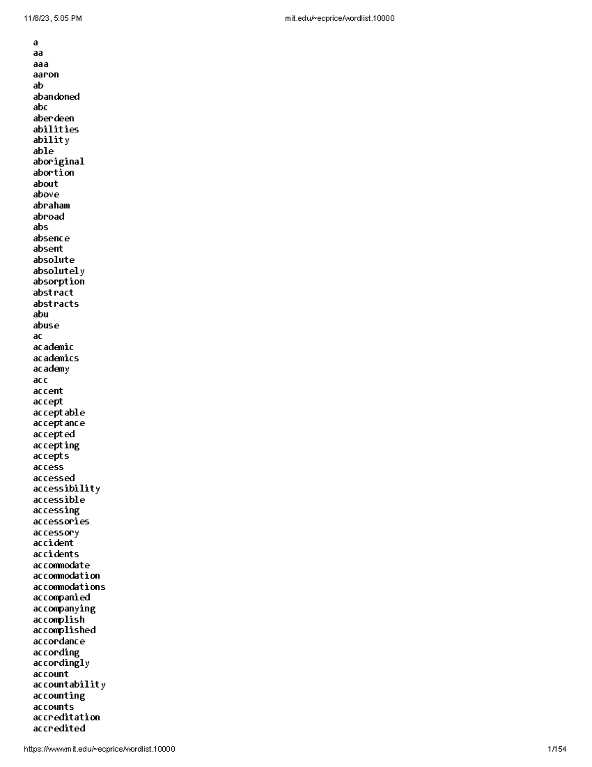 Mit - List of words - a aa aaa aaron ab abandoned abc aberdeen ...