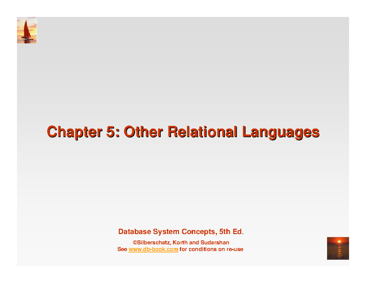 Ch5 - Important Notes - Database System Concepts, 5th Ed. ©Silberschatz ...