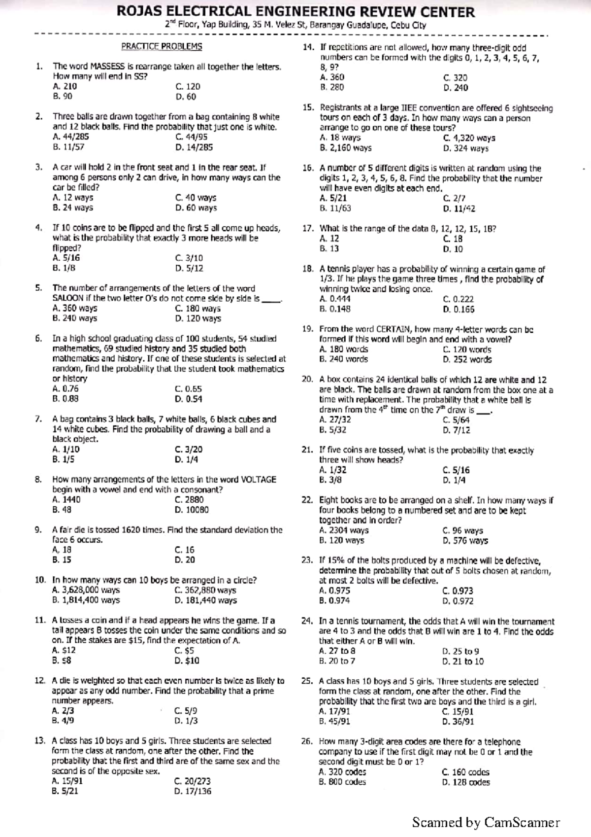 Rojas-MATH- Probability - Bachelor of Science in Civil Engineering ...