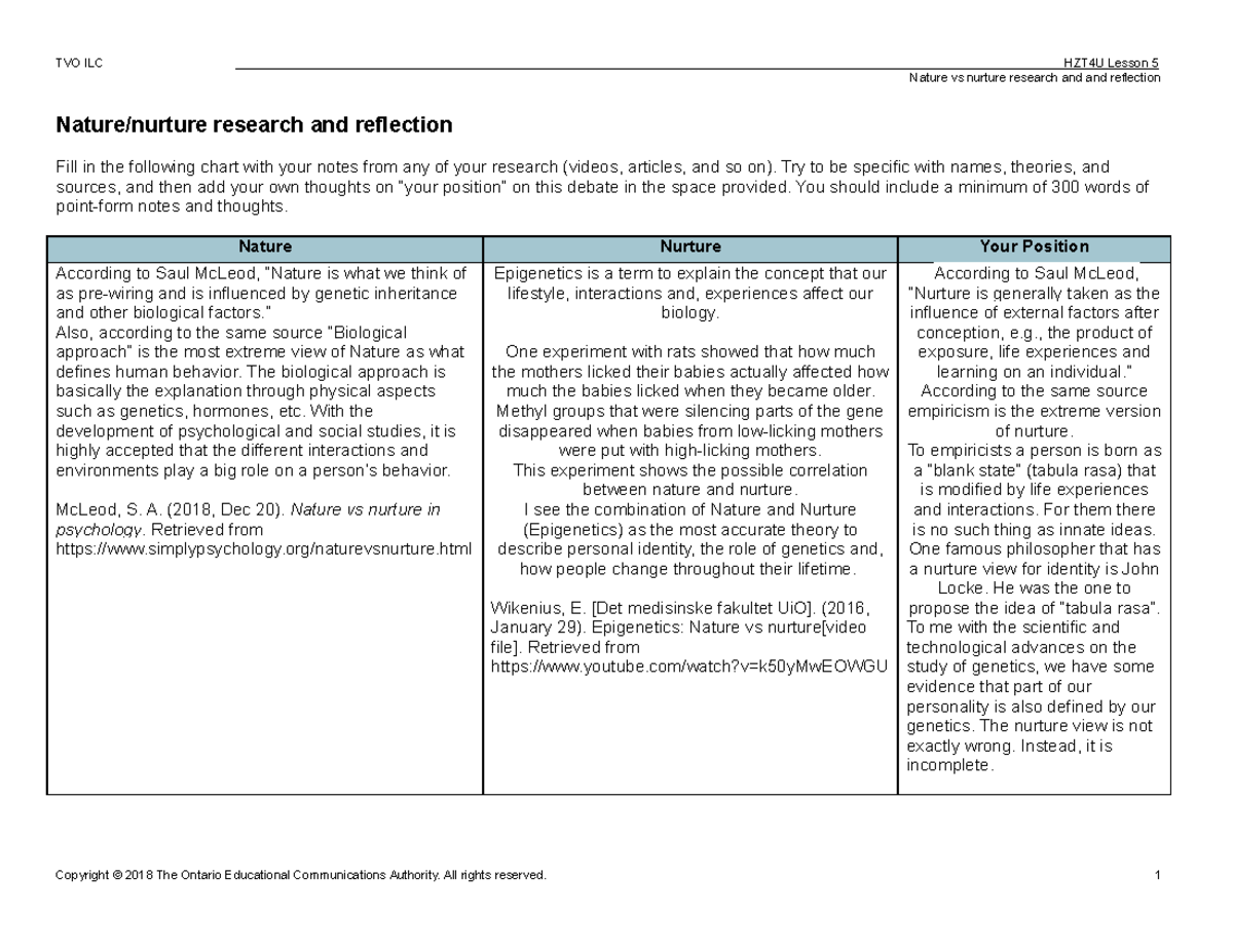 nature vs nurture research paper questions