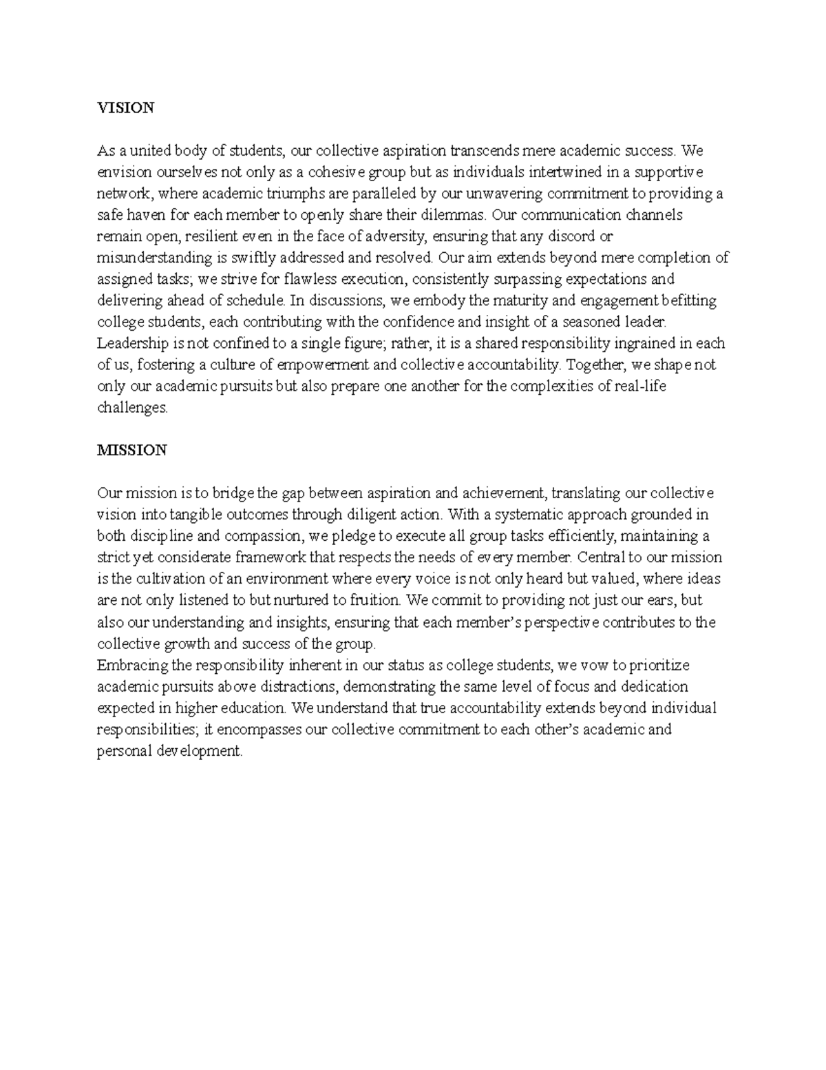 Vision & Mission - VISION As a united body of students, our collective ...