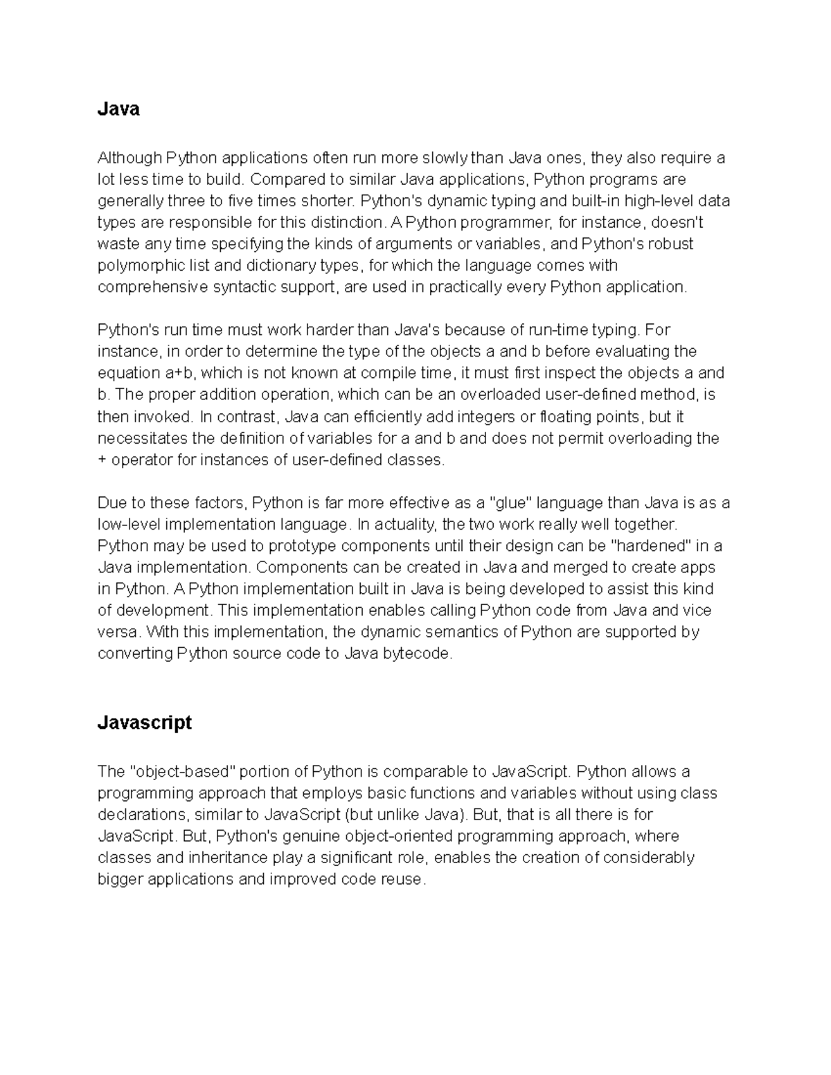 Python Compare to other languages - Java Although Python applications ...