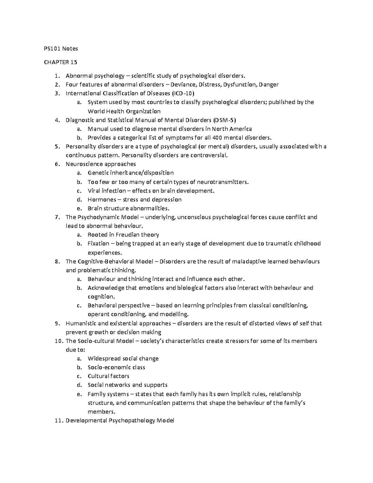 PS101 - Chapter 15 - PS101 Notes CHAPTER 15 Abnormal psychology ...