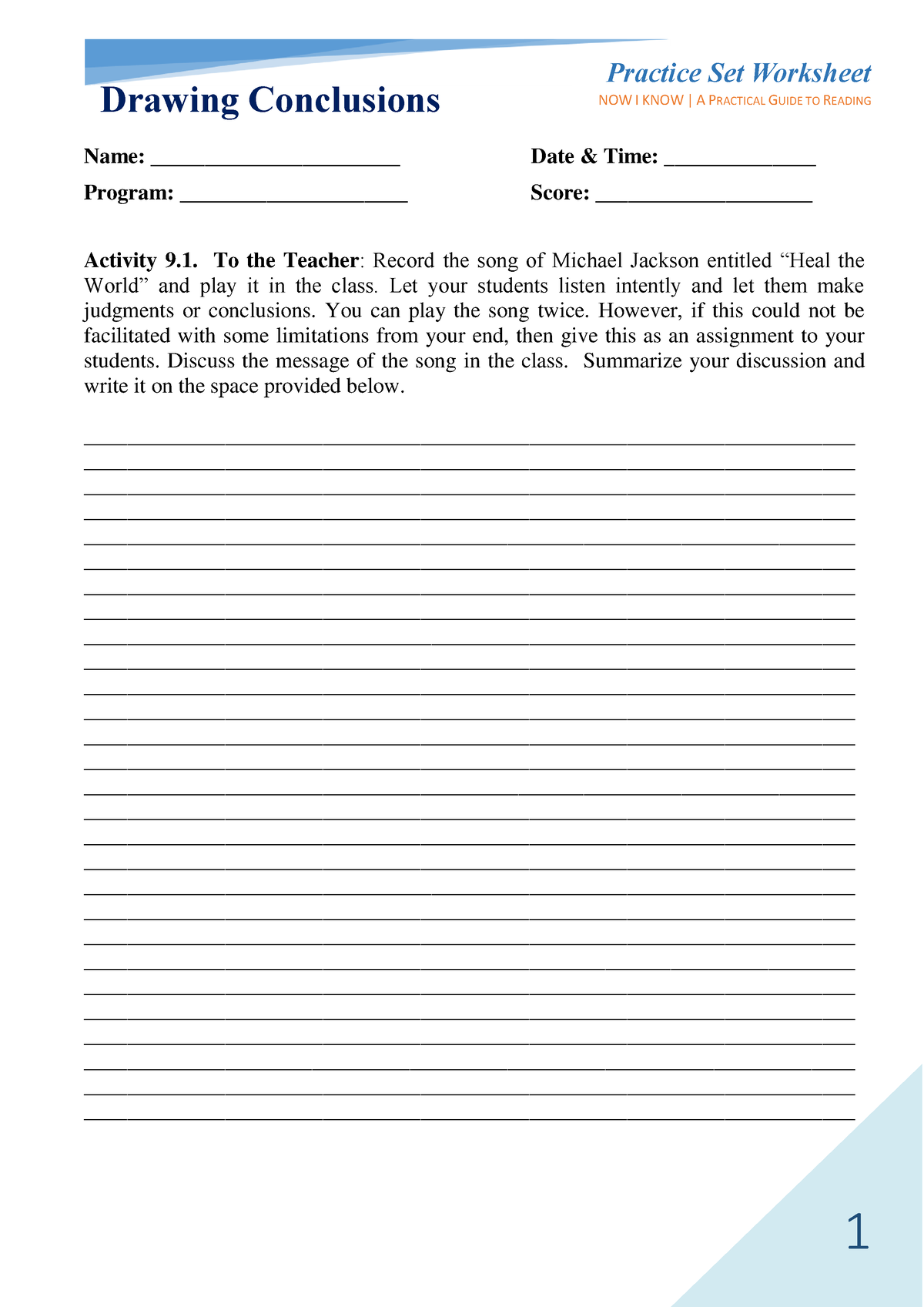 UGE 1 Practice Set Worksheet 4Drawing Conclusion Drawing