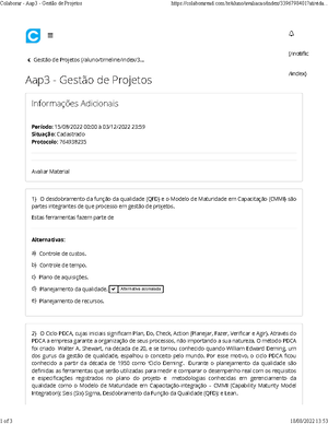 Gabarito Prova Presencial - 1º Chamada - Gestão DE Projetos - A ...