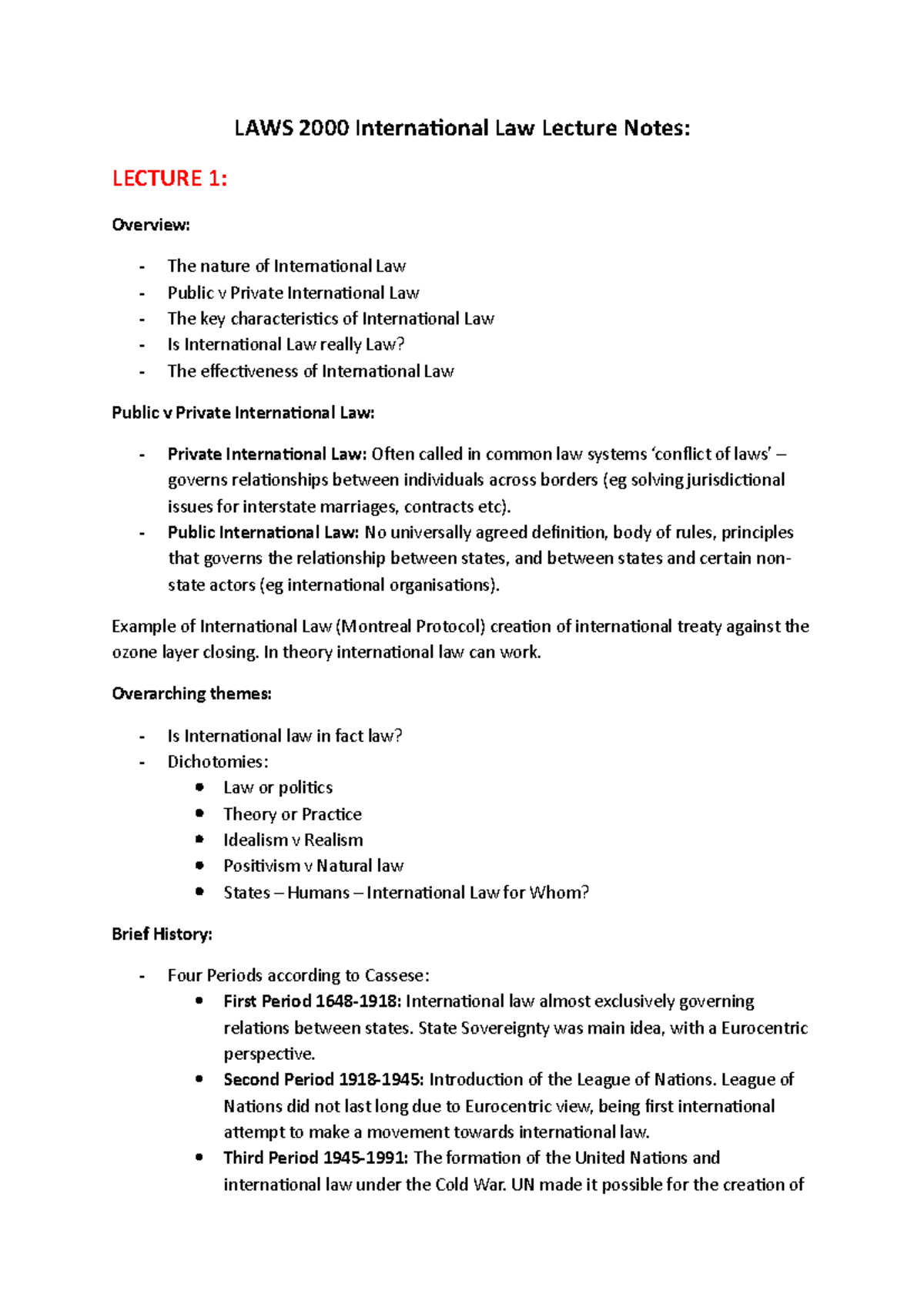 LAWS 2000 International Law Lecture Notes - Public International Law ...
