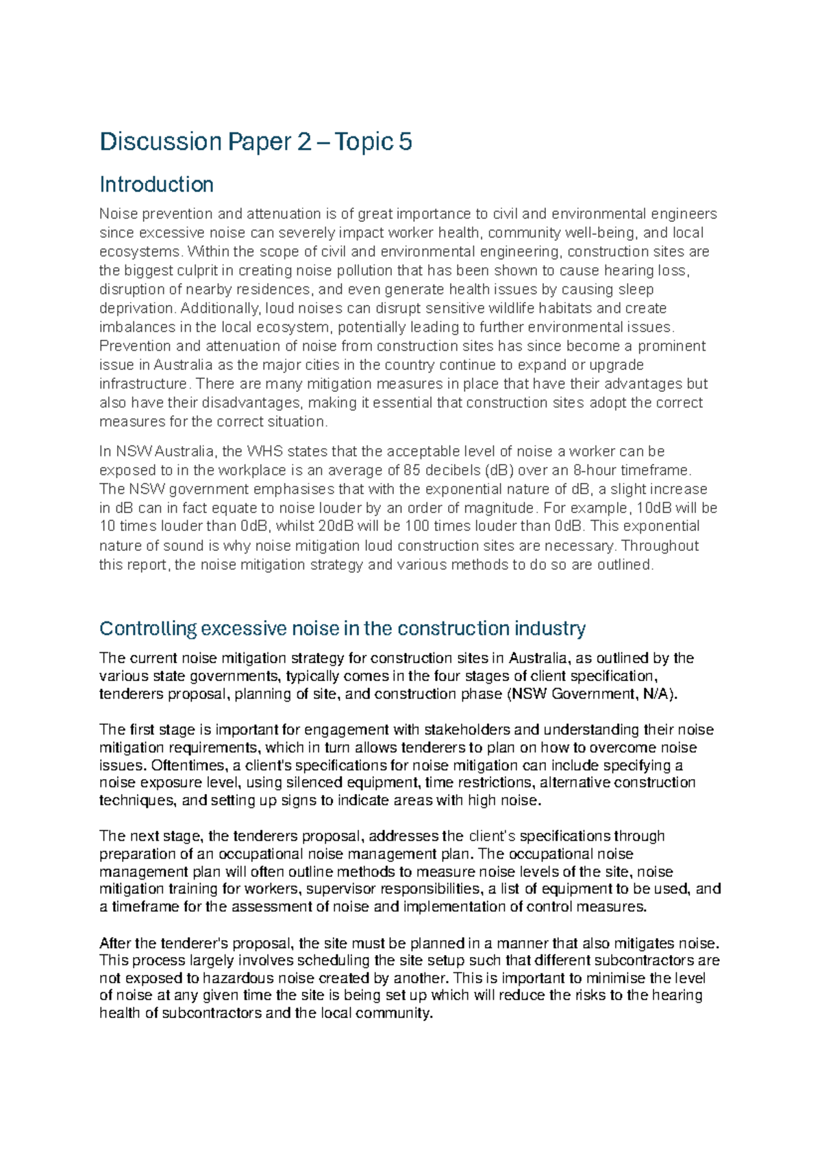 Discussion paper - Within the scope of civil and environmental ...