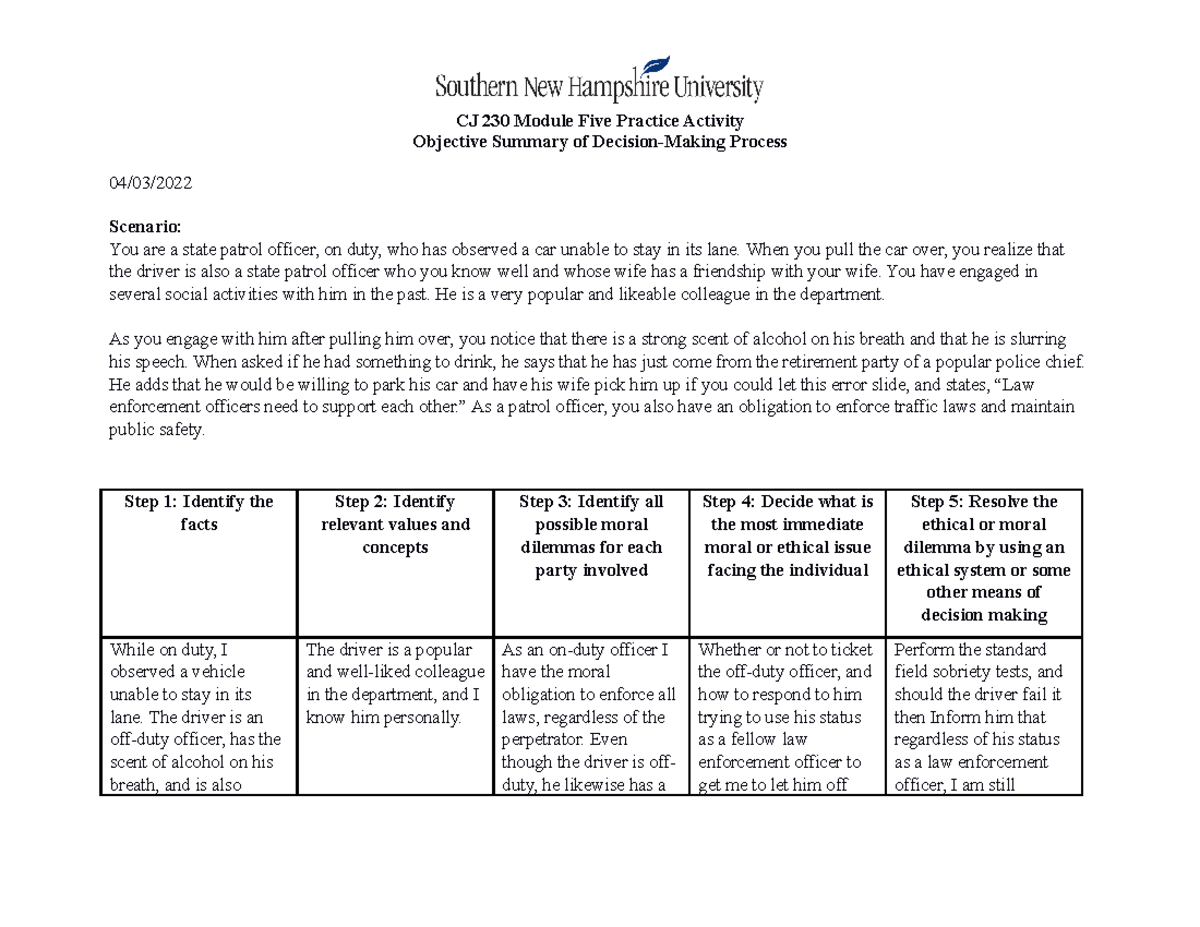 Cj 230 Module 5 Practice Activity Cj 230 Module Five Practice Activity Objective Summary Of 9060