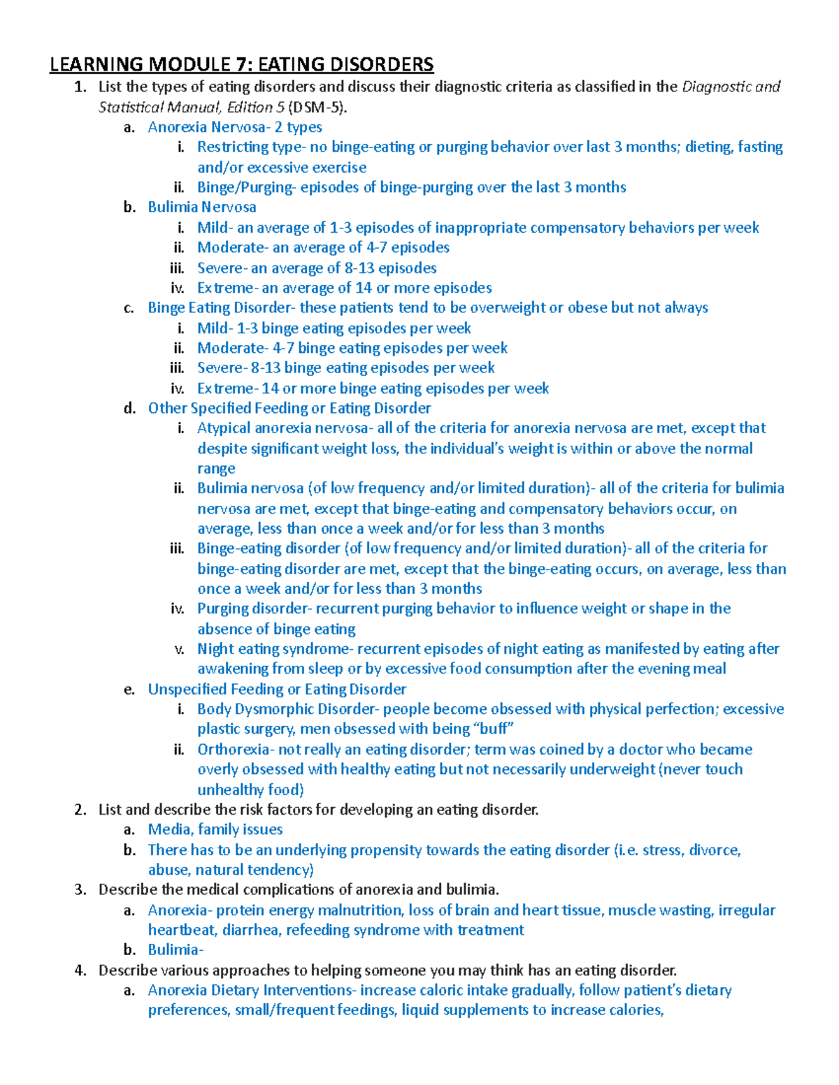 Exam3 objectives - notes for exam 3 - LEARNING MODULE 7: EATING ...