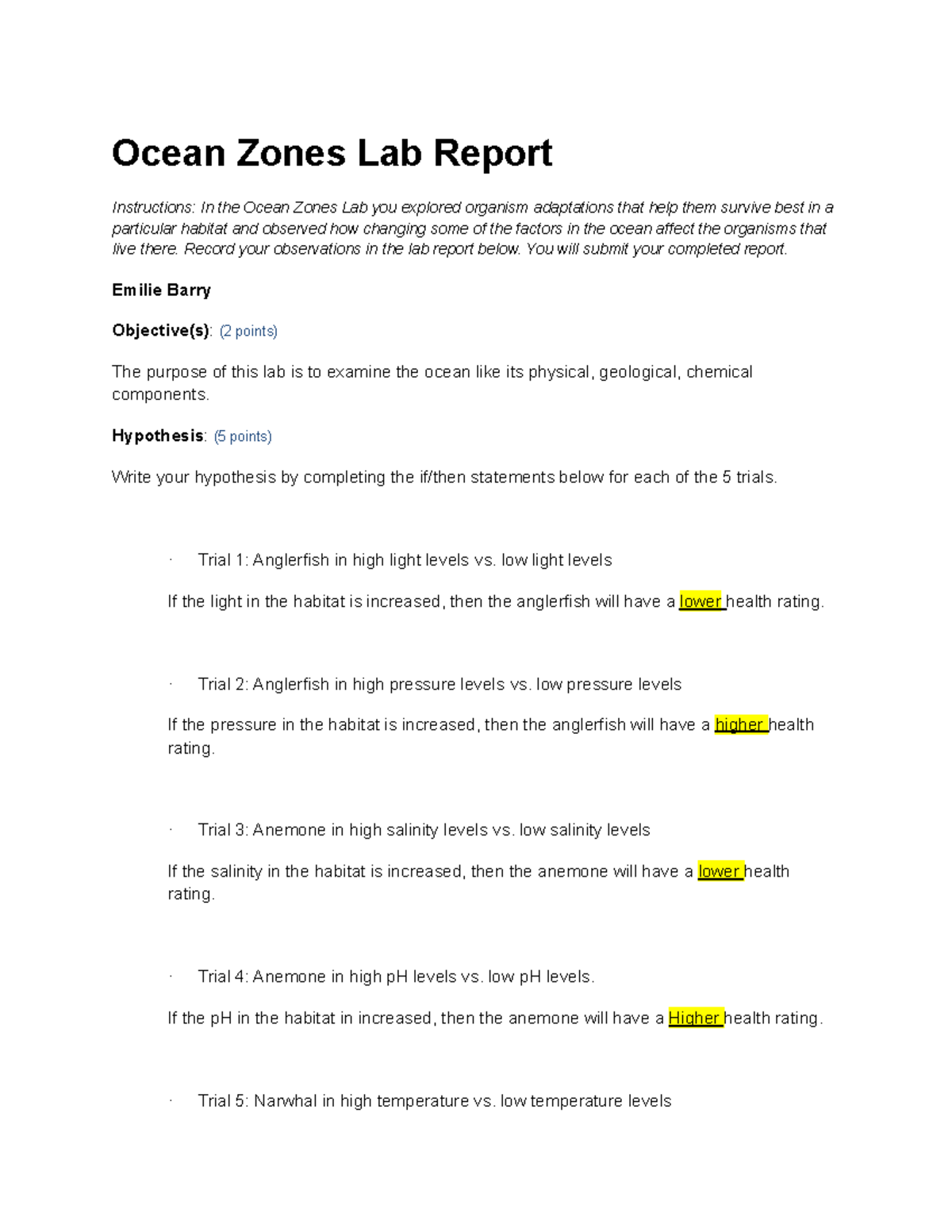 Ocean Zones Lab Report ssss Ocean Zones Lab Report Instructions In