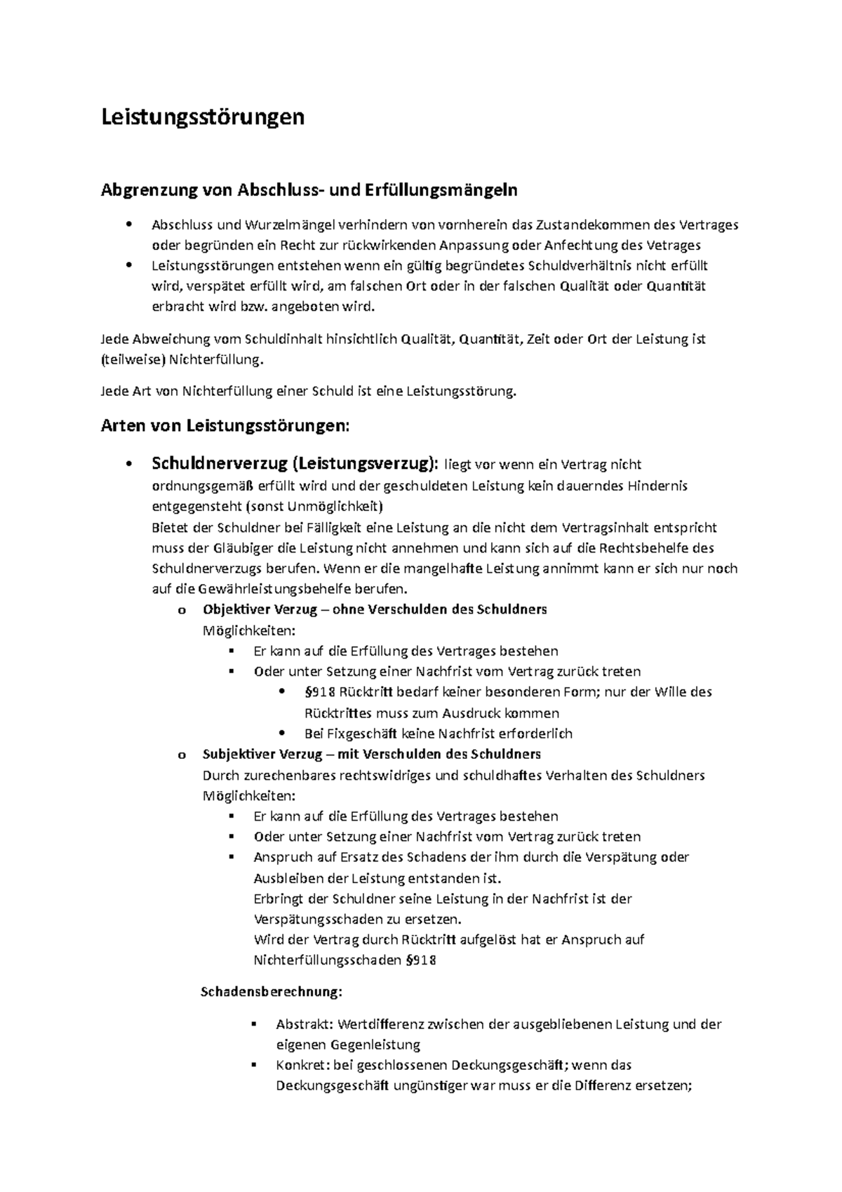 Leistungsstörungen Zusammenfassung Schuldrecht. Besonderer Teil