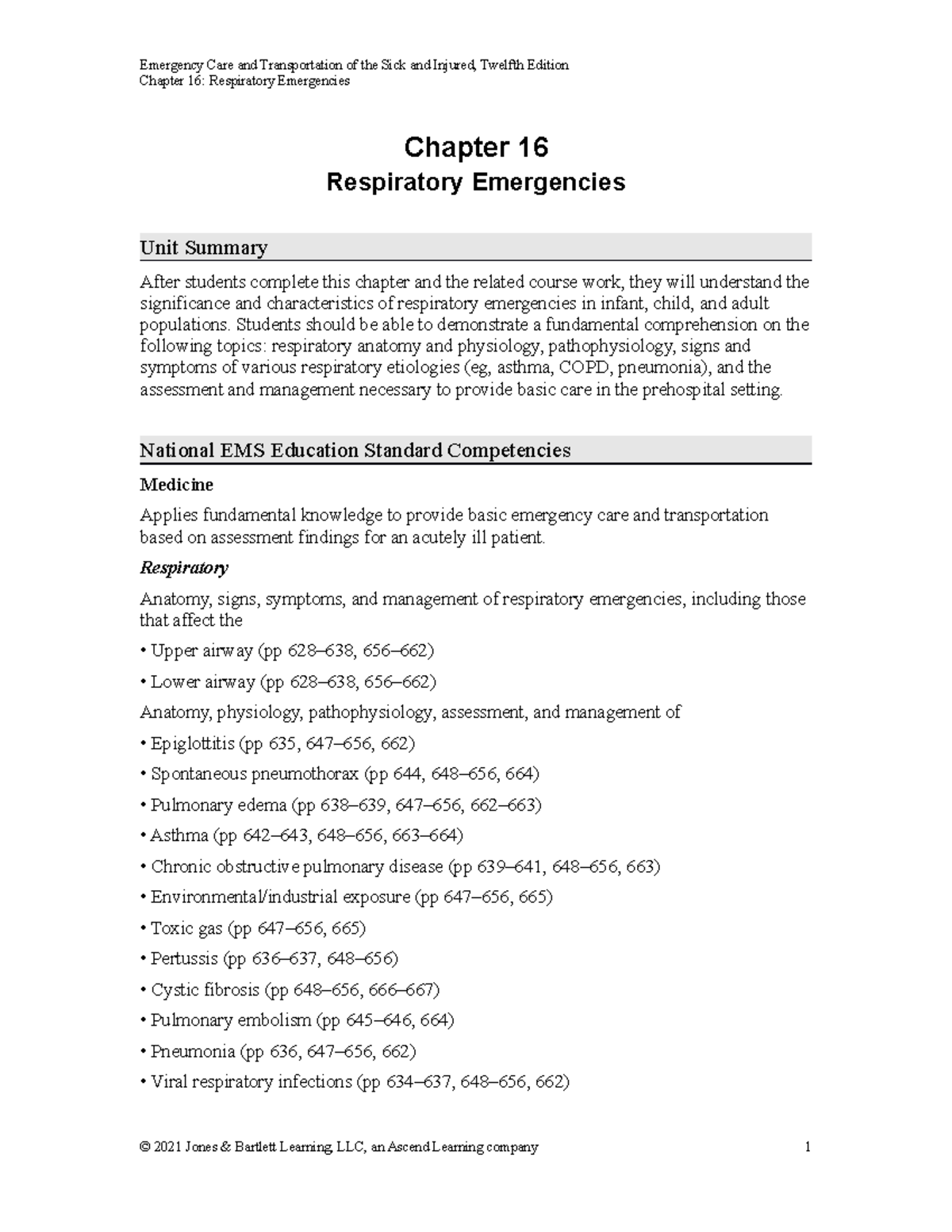 EMT Respiratory Emergencies Chapter 16 Respiratory Emergencies