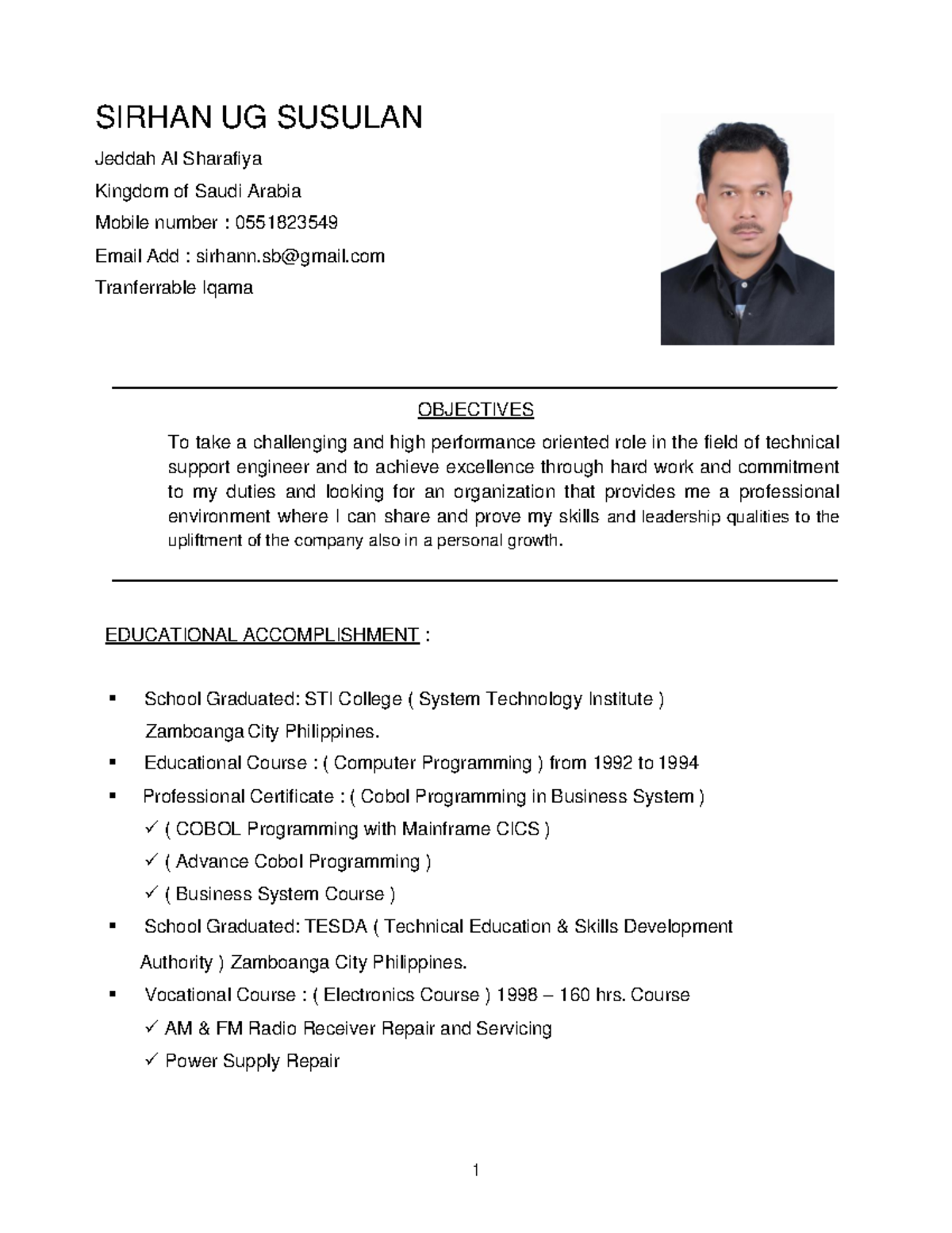 My CV-R - REPORT AND PERFORMANCE TASK - SIRHAN UG SUSULAN Jeddah Al ...