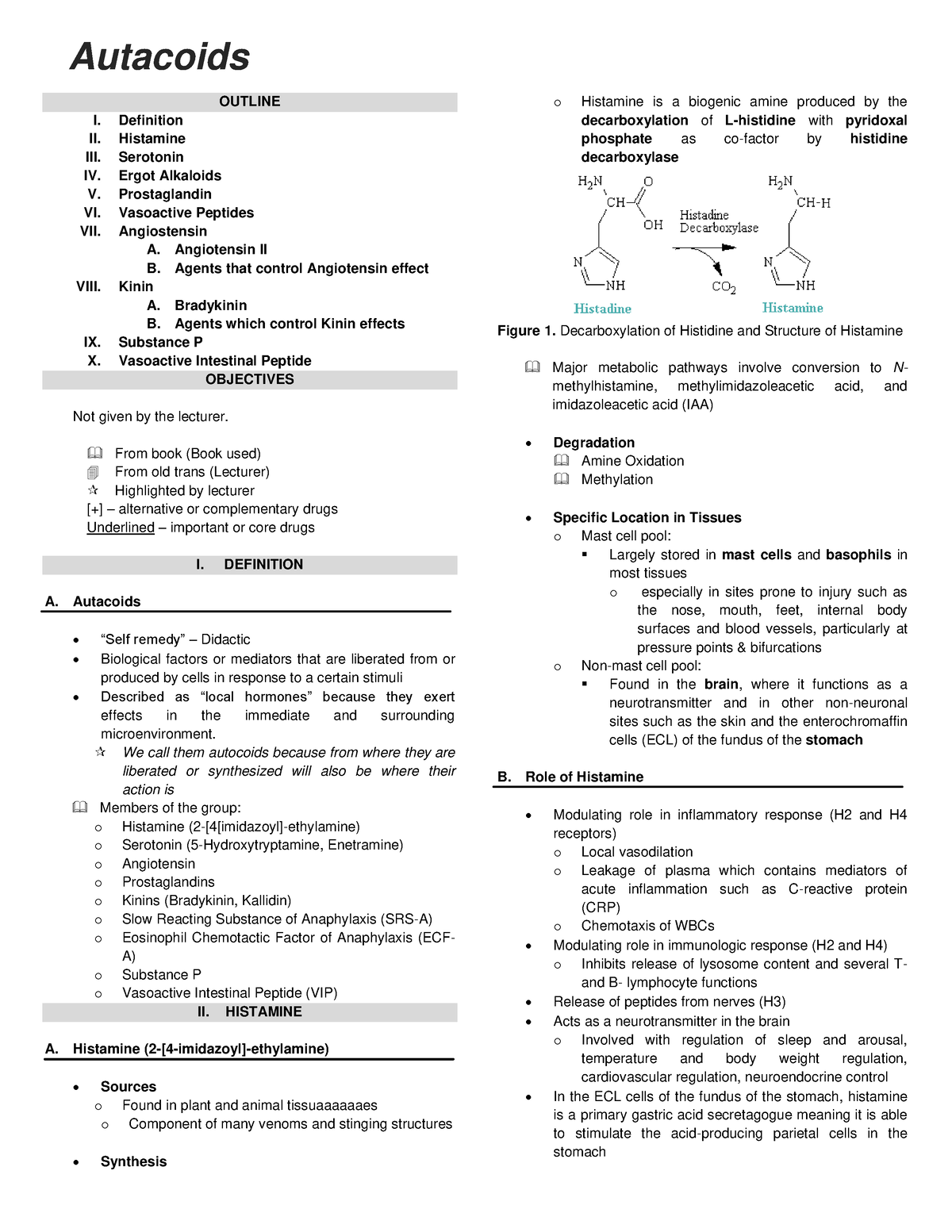 Autacoids - Med Pharma - OUTLINE I. Definition II. Histamine III ...