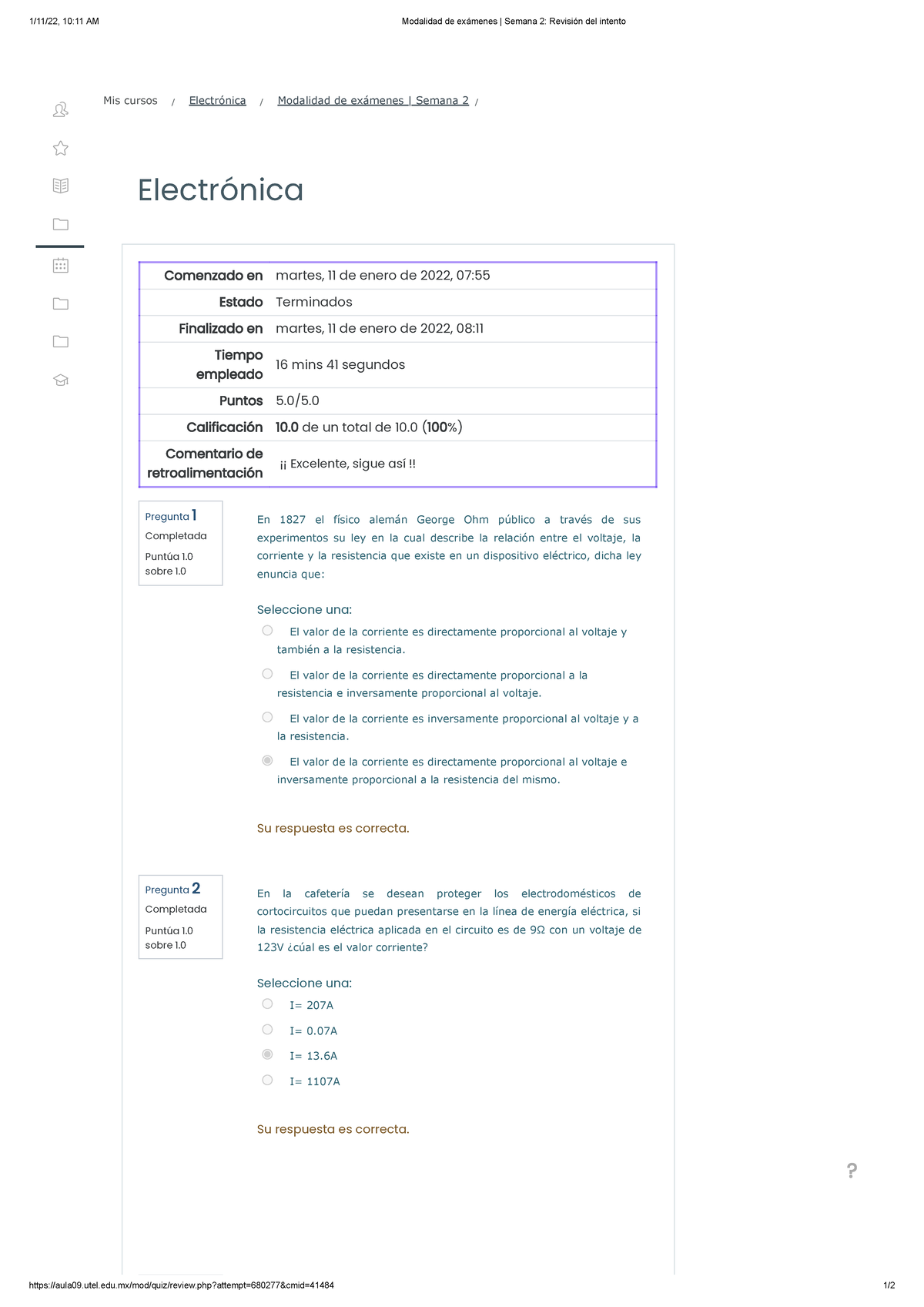 Modalidad De Exámenes Semana 2 Electronica - 1/11/22, 10:11 AM ...