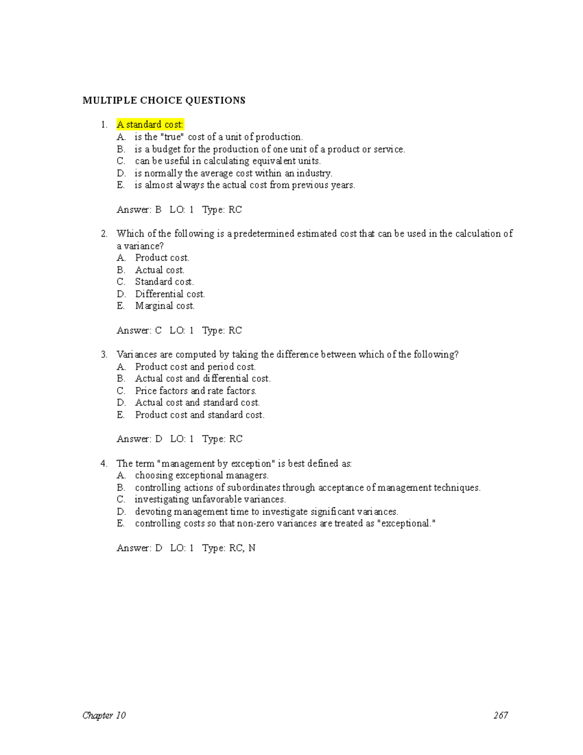 Chapter 10.Standard Costing, Operational Performance Measures, and the ...