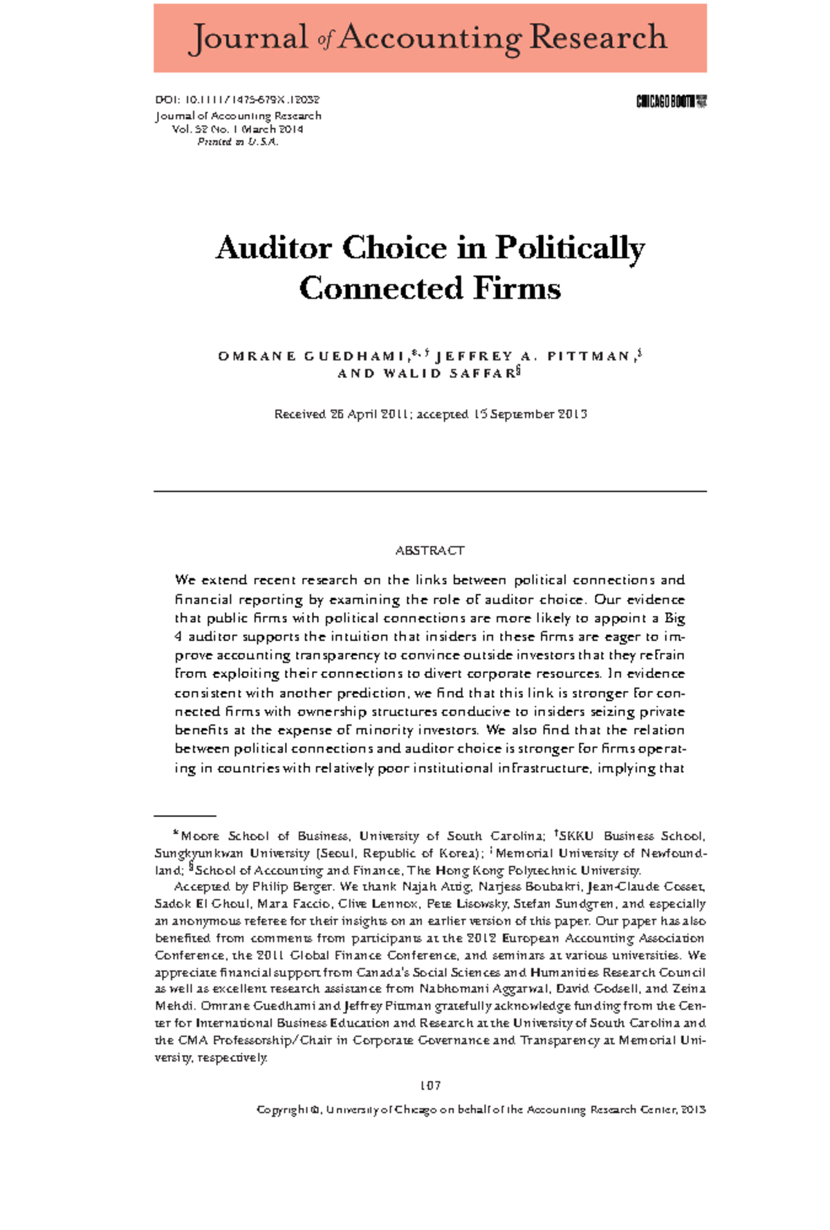 Auditor Choice in Politically - DOI: 10/1475-679X. Journal of ...