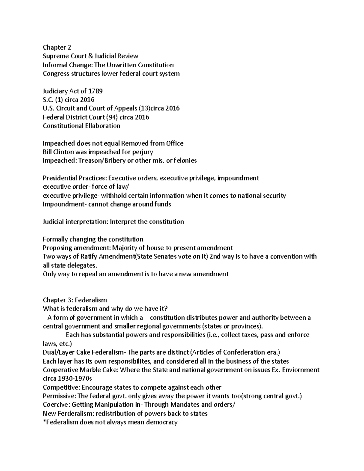 POLSC 1 Notes - Chapter 2 Supreme Court Judicial Review Informal Change ...