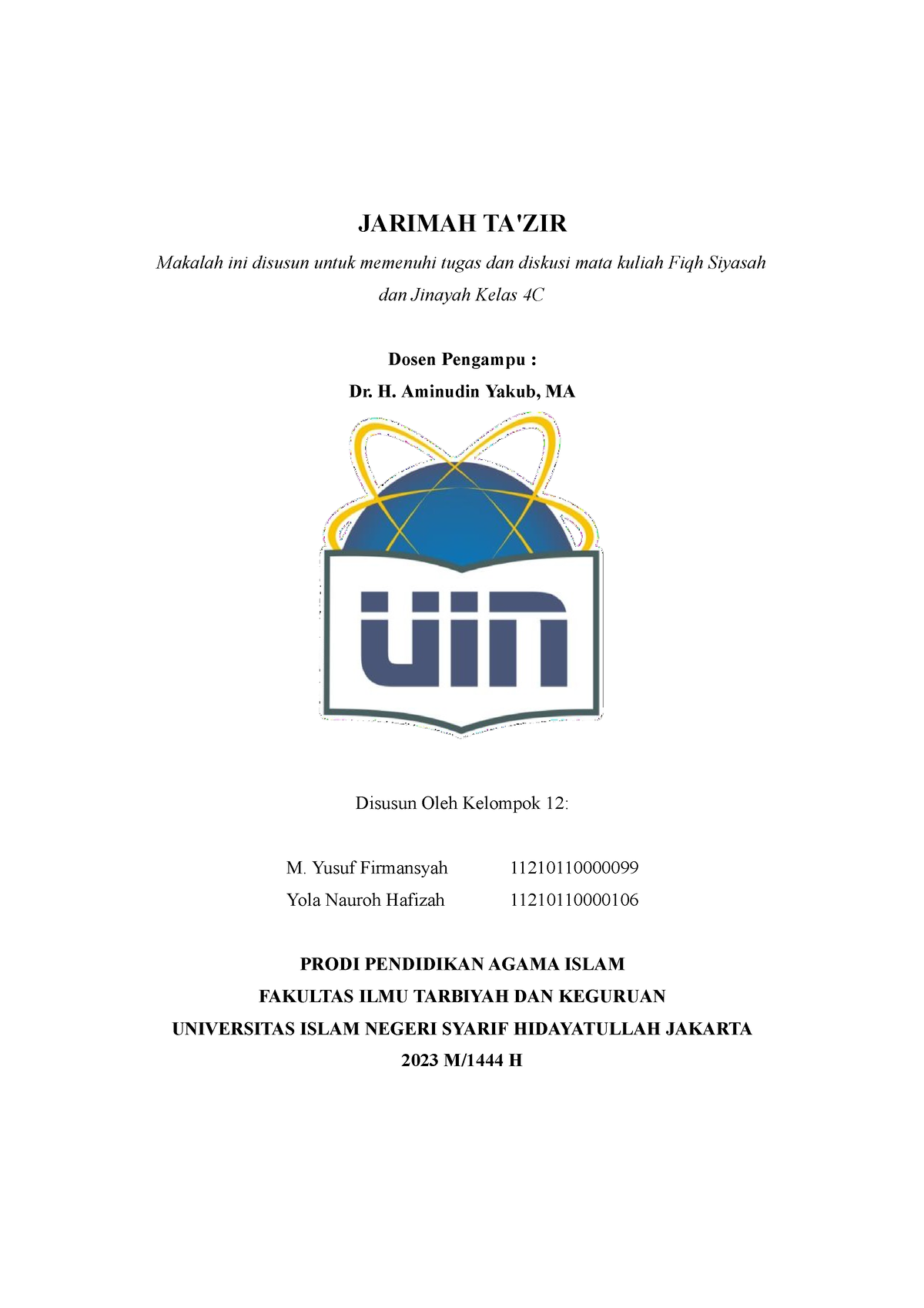 Makalah Fiqh Jinayah - JARIMAH TA'ZIR Makalah Ini Disusun Untuk ...