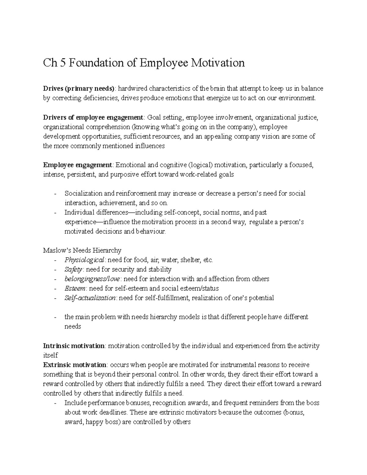 Foundation Of Employee Motivation Drives And Engagement - Studocu