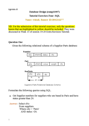 Tut 5 slove - PgD/MScIT Database Design (comp11007) Tutorial Exercises ...