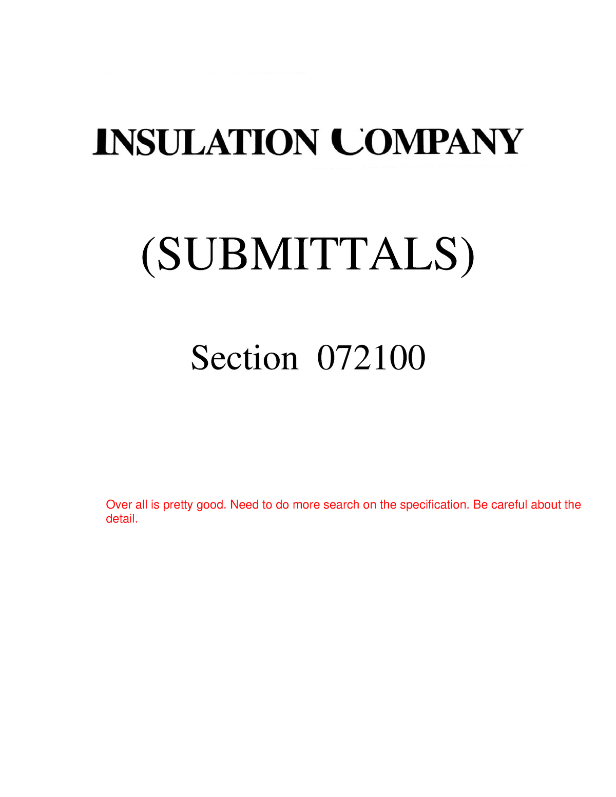 Arch270 Pdf W07.Insulation Submittal #1 - (SUBMITTALS) Section 072100 ...