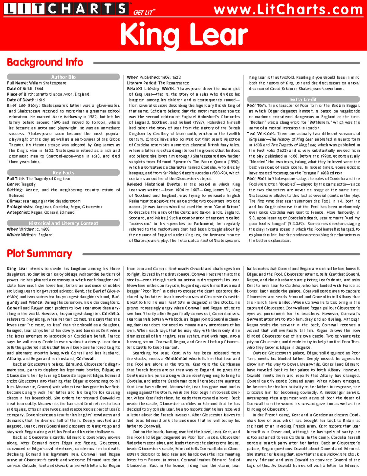 Pdfcoffee - Summary And Analysis Of King Lear. Includes Analysis Of ...