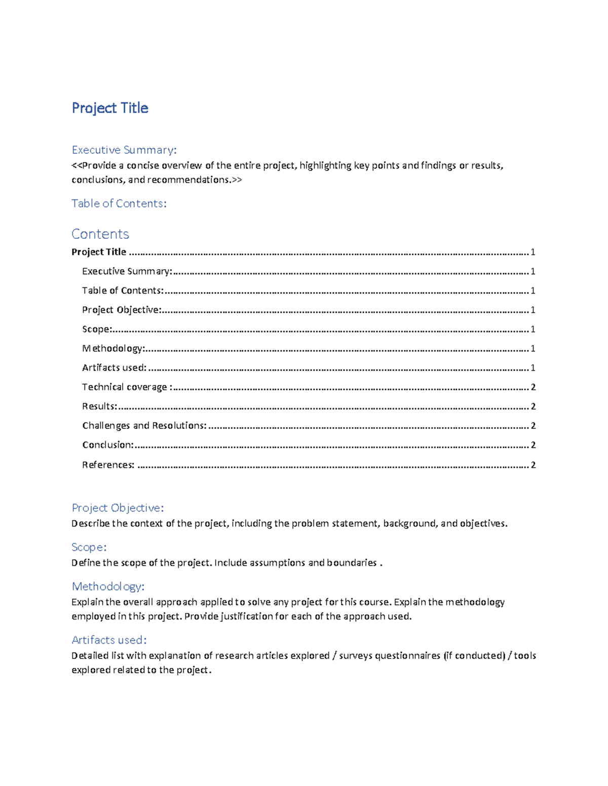 Project Report Template - Project Title Executive Summary: