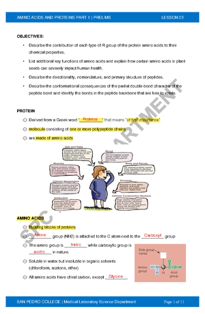 Amino Acids AND Proteins - OBJECTIVES: Describe the contribution of ...