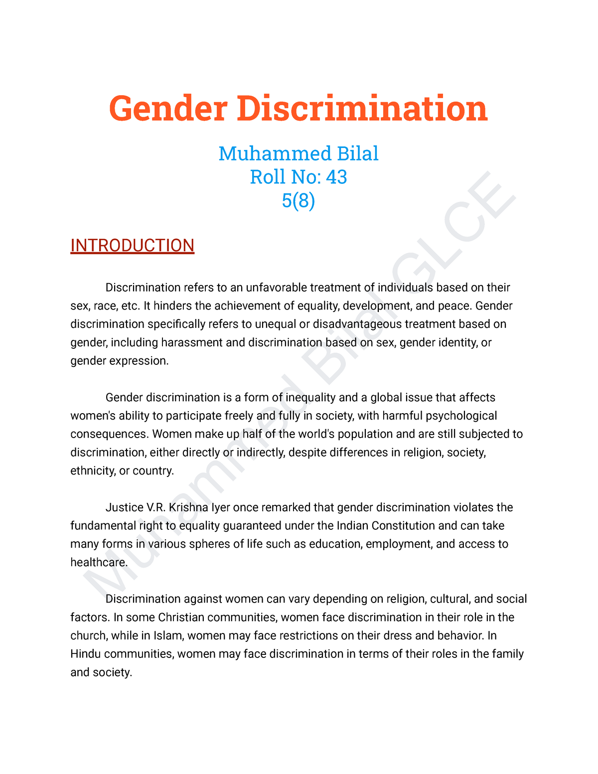 gender discrimination in india essay