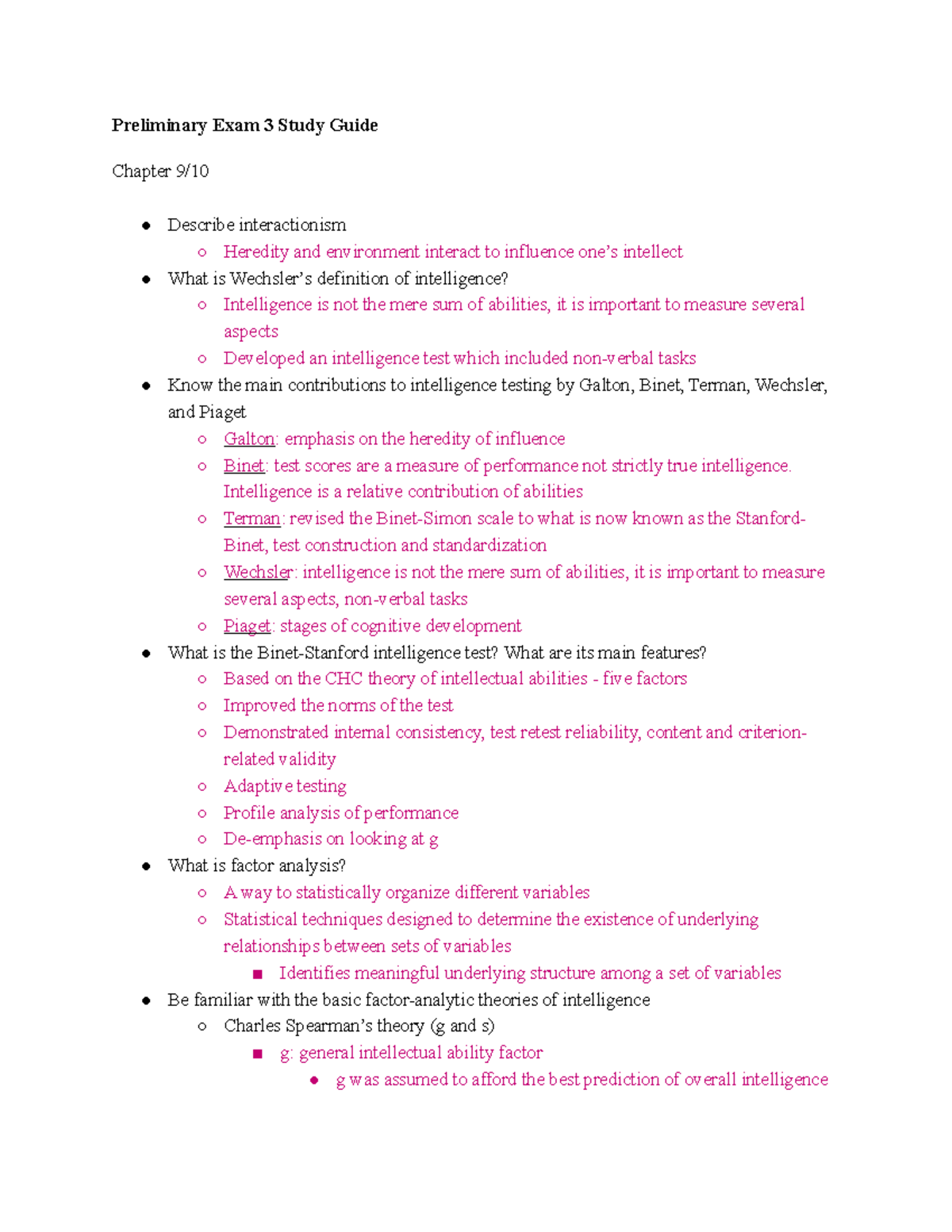 Exam 3 Study Guide for exam 3 - Preliminary Exam 3 Study Guide Chapter ...